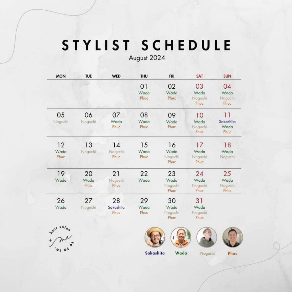 We would like to send you the stylist’s working schedule this month.