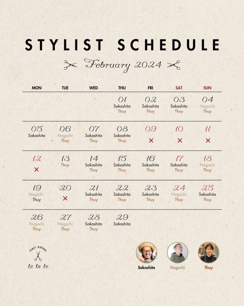 [February Stylist Schedule]